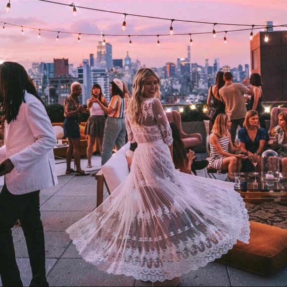 Vintage Lace Inspired Maxi Kimono Style Duster Robe Intricately Designed. White - Picture 4 of 14